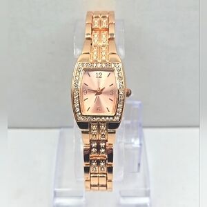 Womens Charter Club Rose Gold Tone Watch Crystals Rhinestones New Battery